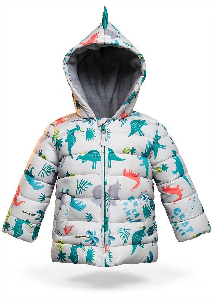 Baby wearing water‑resistant puffer jacket playing in snow