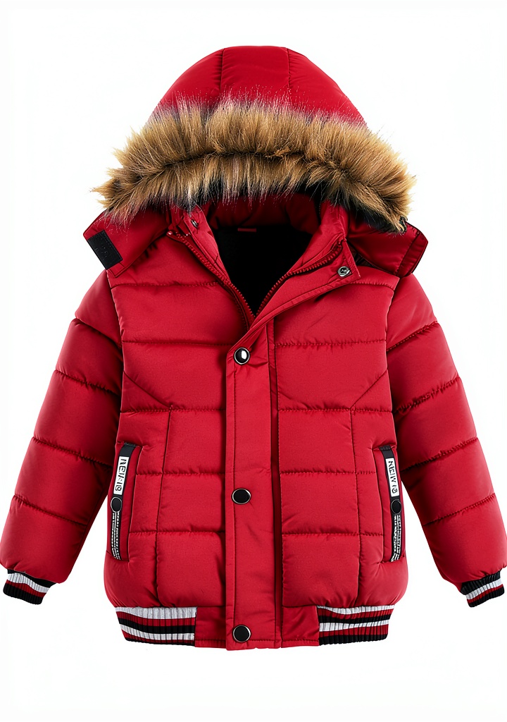 Boy wearing down jacket playing in snow