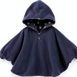 Baby Girls Deepblue Hooded Cape Poncho Coat Cotton-0