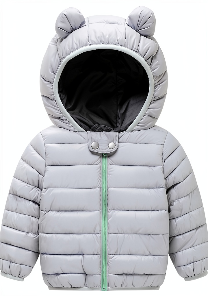 Installing Girls Down Coat KidCo Cute Winter Jacket 2T on a wooden desk