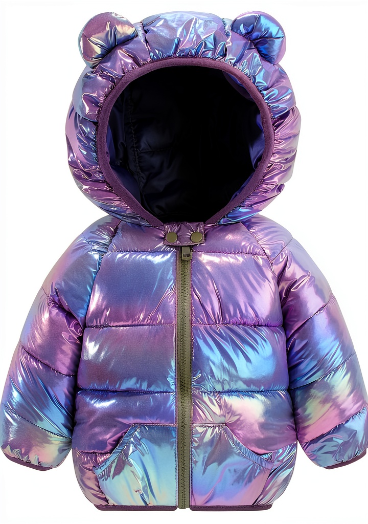 Kids Winter Coat LittleExplorer Down Puffer being tried on by a toddler in a snowy park