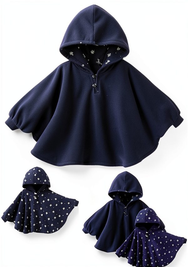 Baby Girls Deepblue Hooded Cape Poncho Coat Cotton-2