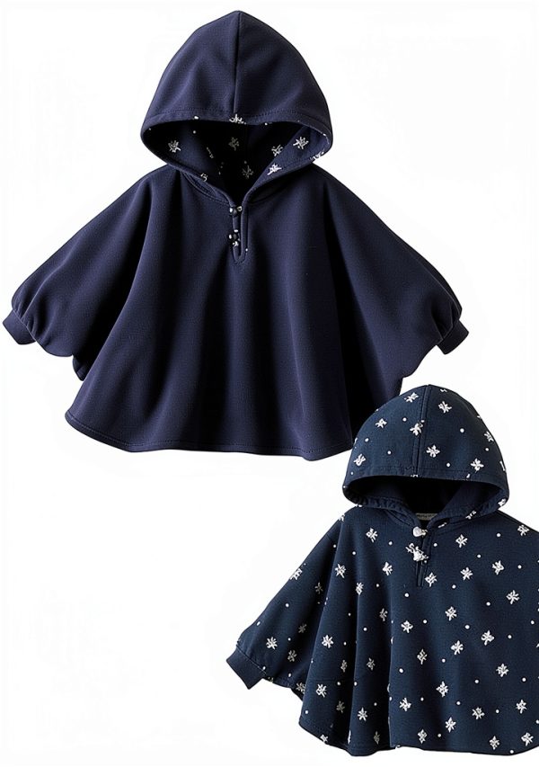 Baby Girls Deepblue Hooded Cape Poncho Coat Cotton-1