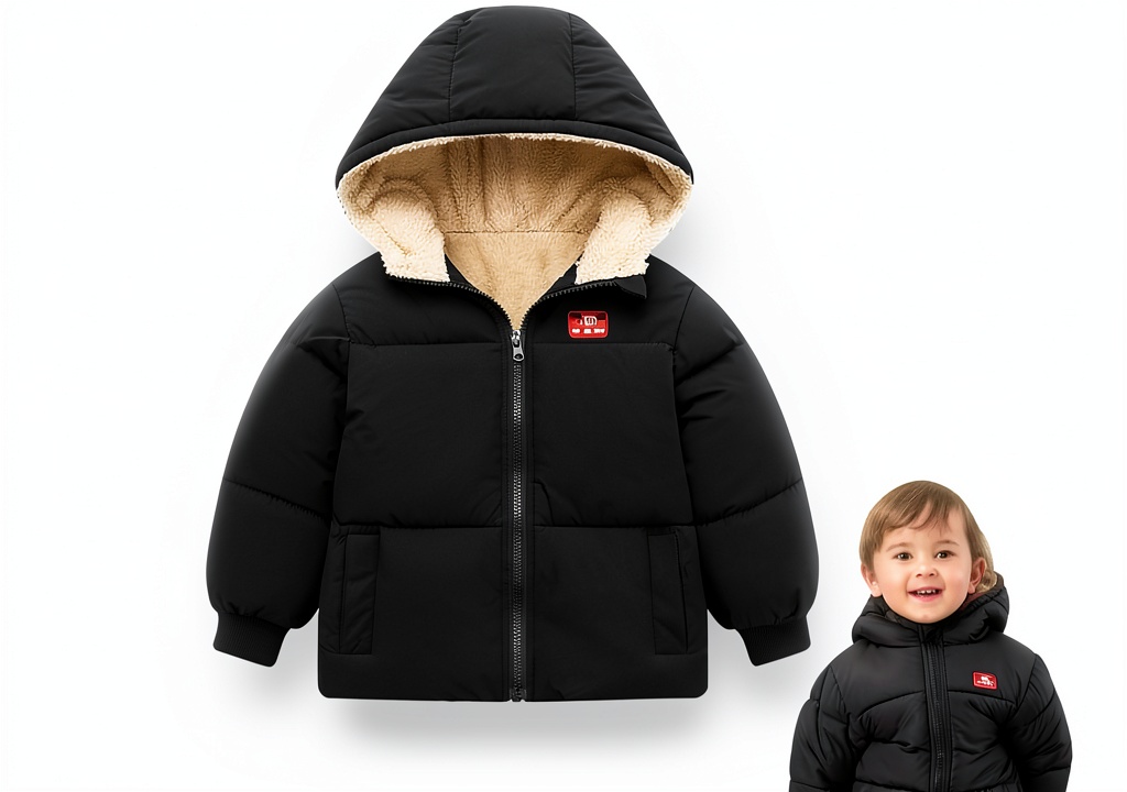 Child wearing the Generic Kids Winter Puffer Coat in a snowy park