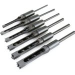 6pcs Square Hole Mortise Chisel Drill Bit Tools, 5/8" 9/16" 1/2" 3/8" 5/16" 1/4" HSS Woodworking Hole Saw Mortising Chisel Drill Bit Set, Different Sizes-0
