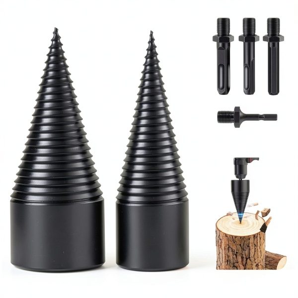 6 PCS 38mm+50mm Log Splitters Drill Bits, Firewood Log Splitter, Wood Log Splitter +4 Handles (Square + Round + Hex Shank + Small Hex), Easy Splitter Detachable Heavy Duty Electric Drill Bit-0