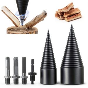 45+32mm Firewood Log Splitter, Fired Wood Kindling Splitter Set Detachable Design, Heavy Duty Electric Drills Screw Cone Driver Removable, Wood Splitting Wedge Tools 6Pcs-0